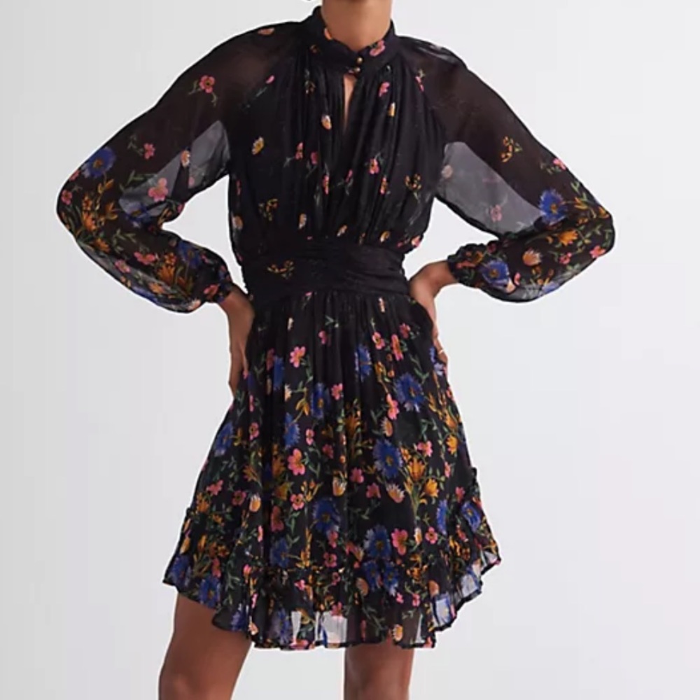 Anthropologie Floral Back Cut Out Mini Dress sz 10